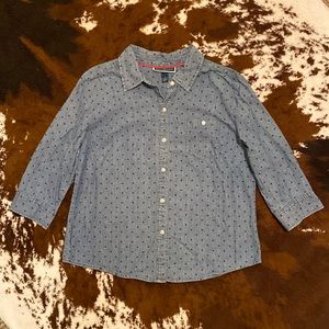 Karen Scott 3/4 sleeve chambray button down, size L